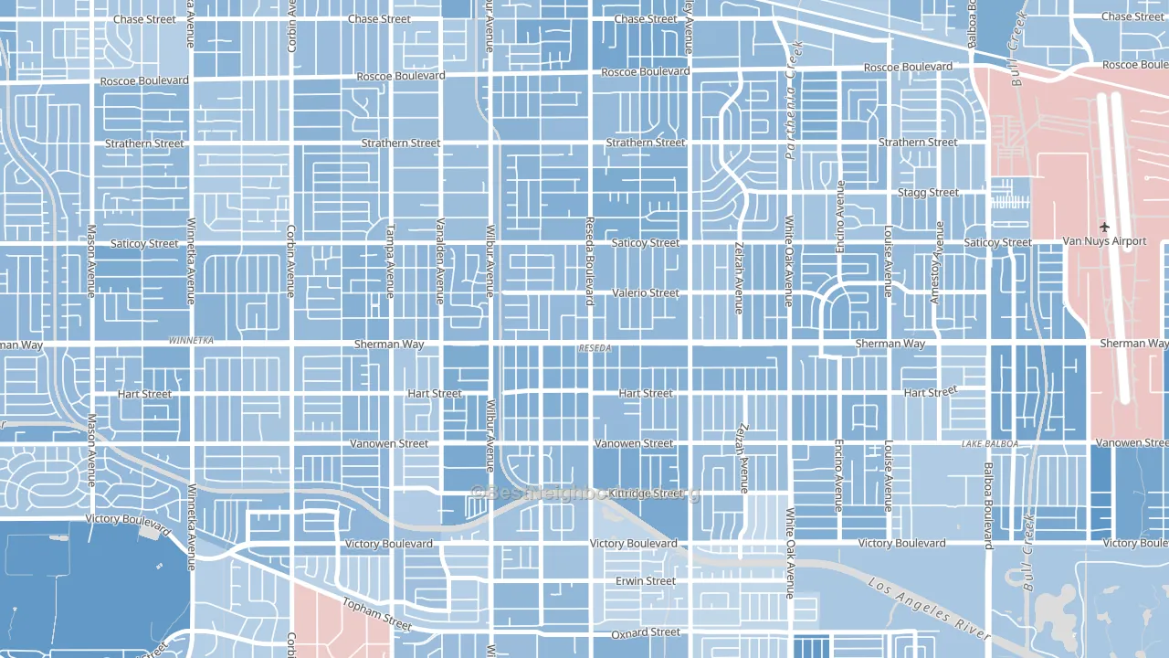 Reseda, CA block-group political-lean map