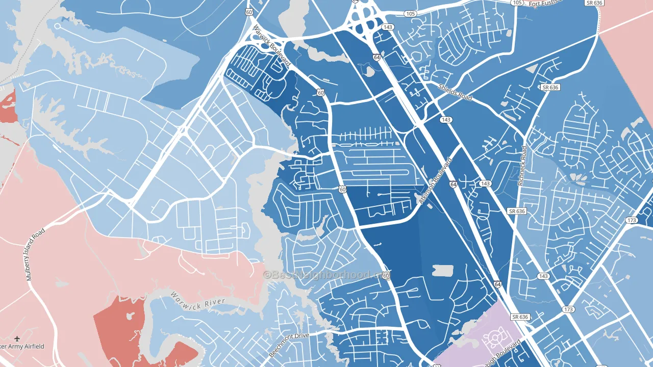 Reservoir, Newport News, VA block-group political-lean map