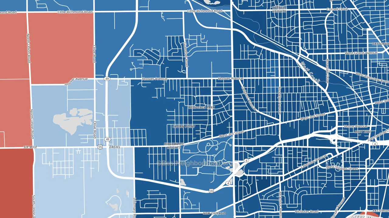 Residence Park, Dayton, OH block-group political-lean map