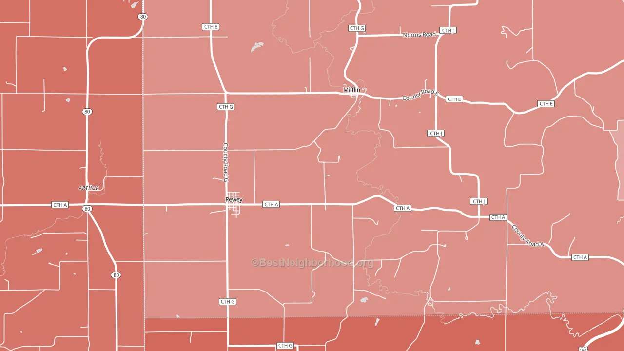 Rewey, WI block-group political-lean map
