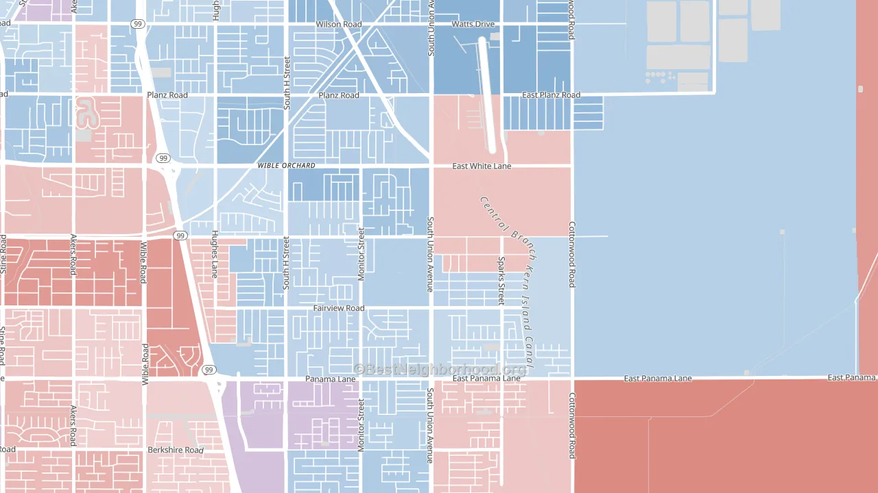 Rexland Acres, Bakersfield, CA block-group political-lean map