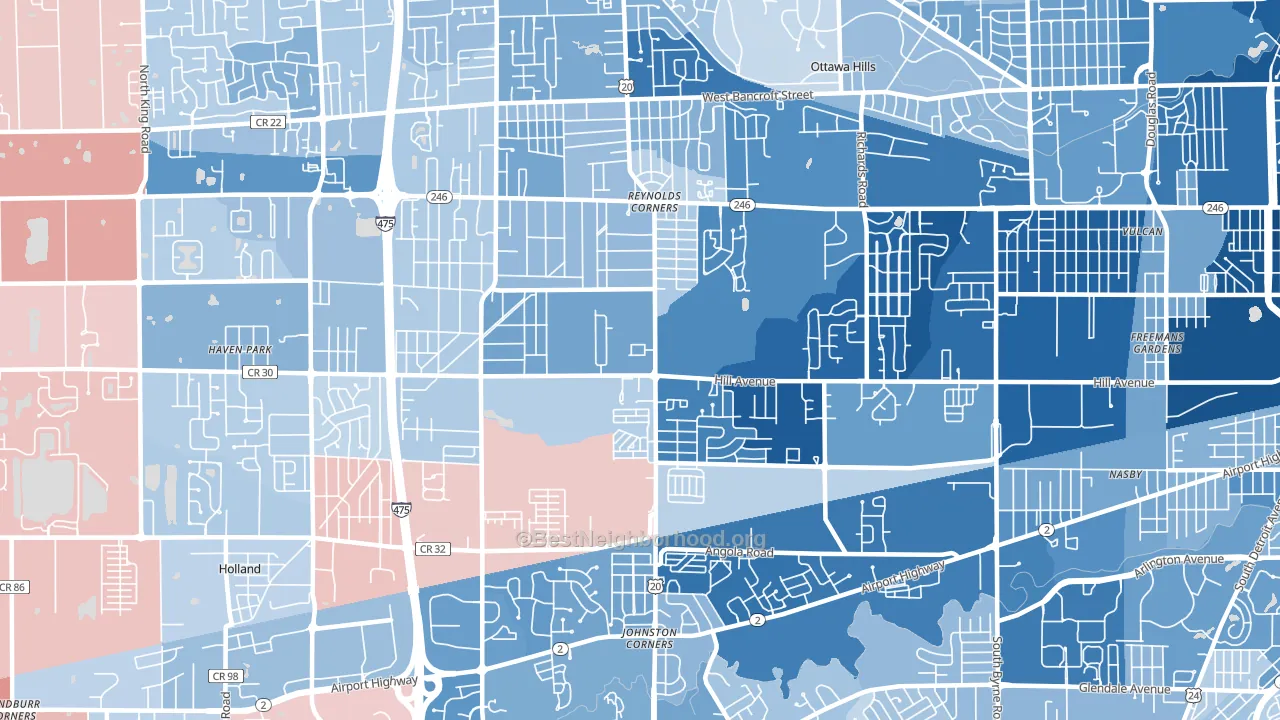 Reynolds Corners, Toledo, OH block-group political-lean map