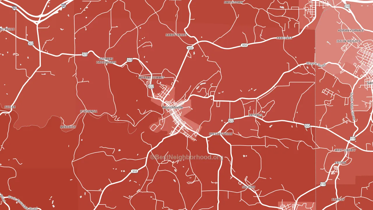 Reynoldsville, PA block-group political-lean map