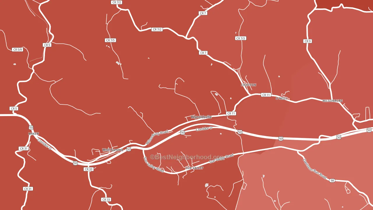 Reynoldsville, WV block-group political-lean map