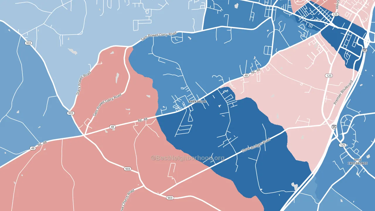 Rheasville, NC block-group political-lean map
