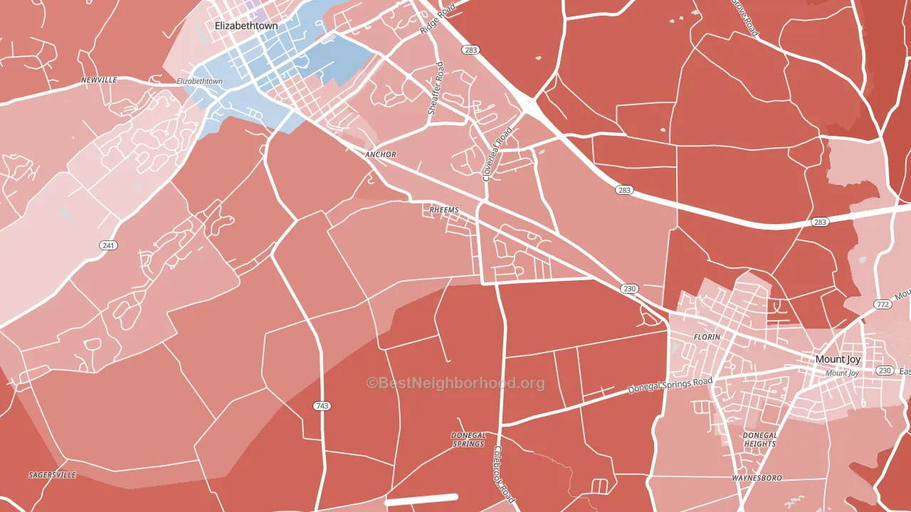 Rheems, PA block-group political-lean map