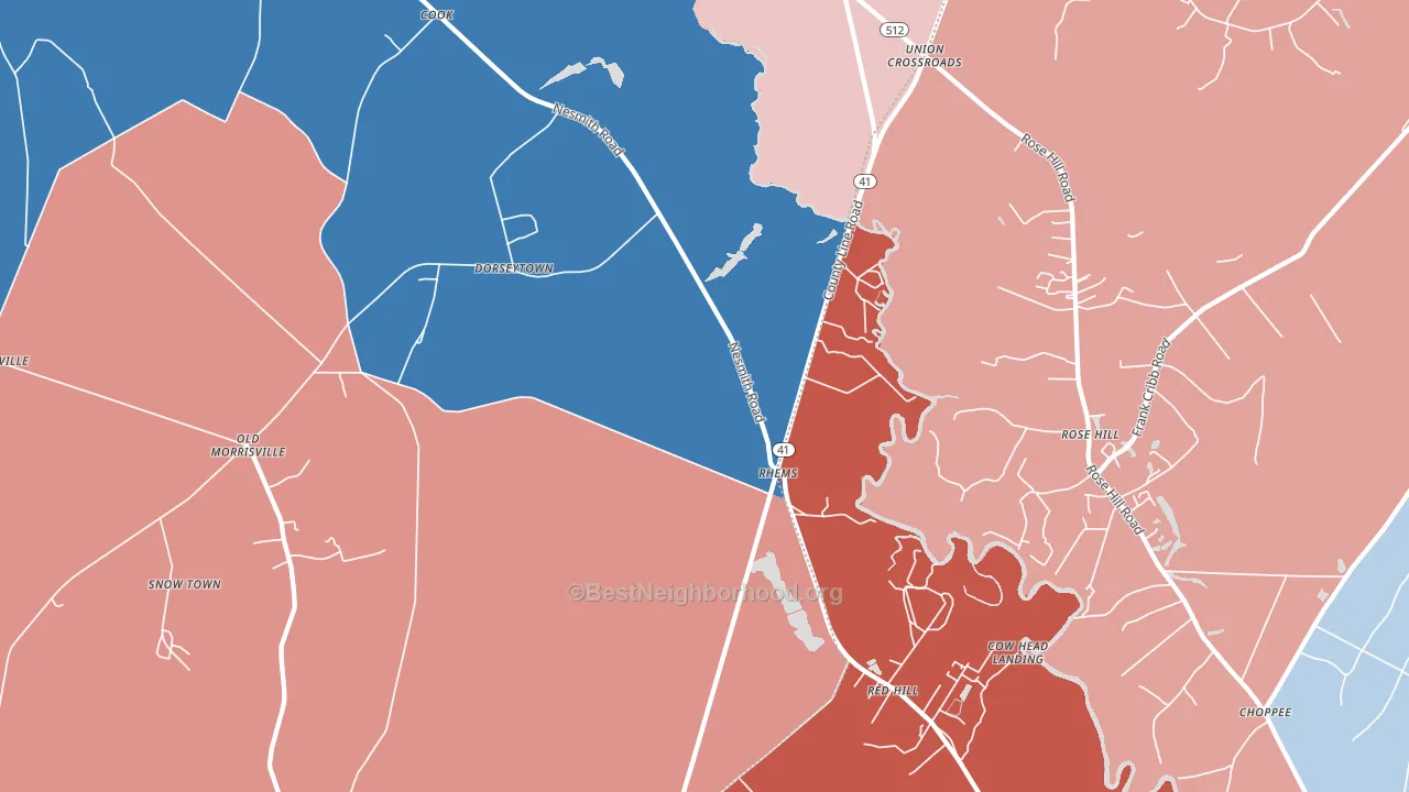 Rhems, SC block-group political-lean map