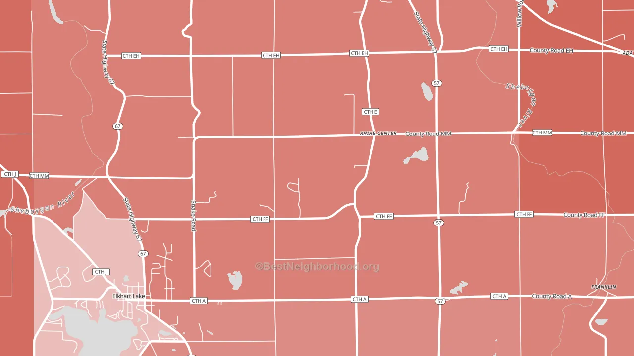 Rhine, WI block-group political-lean map