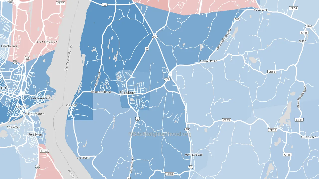 Rhinebeck, NY block-group political-lean map