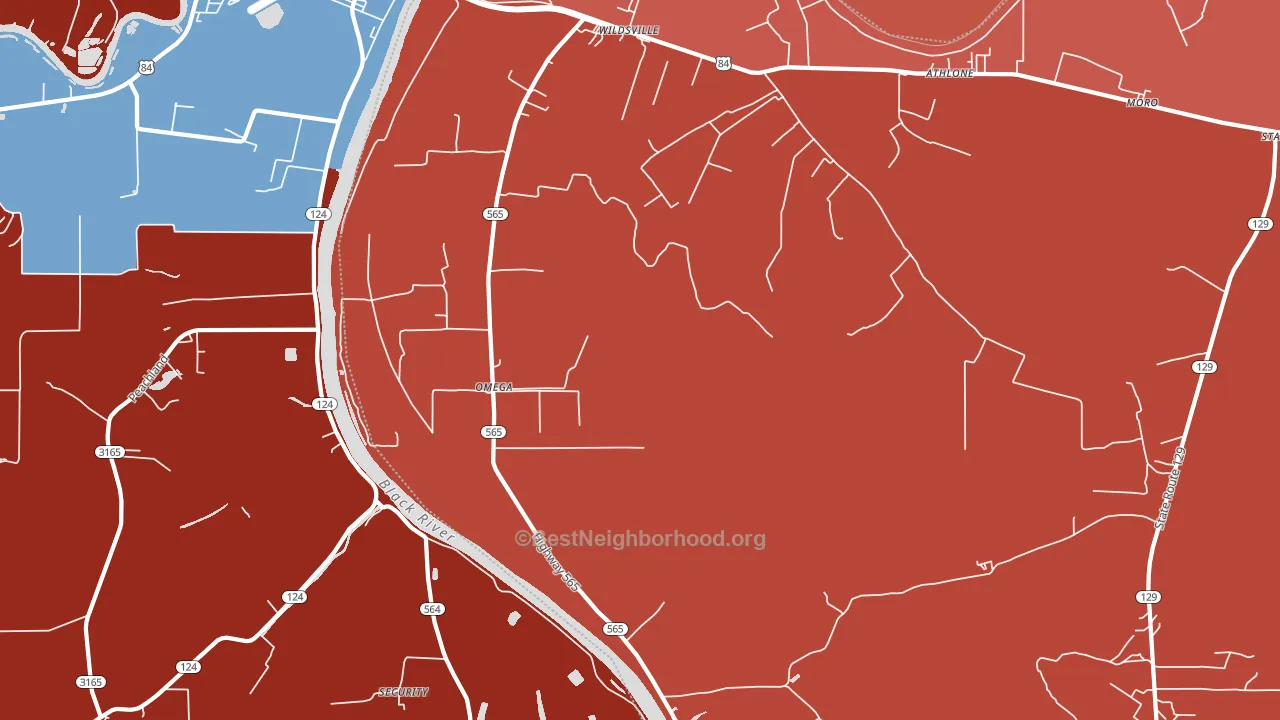 Rhinehart, LA block-group political-lean map