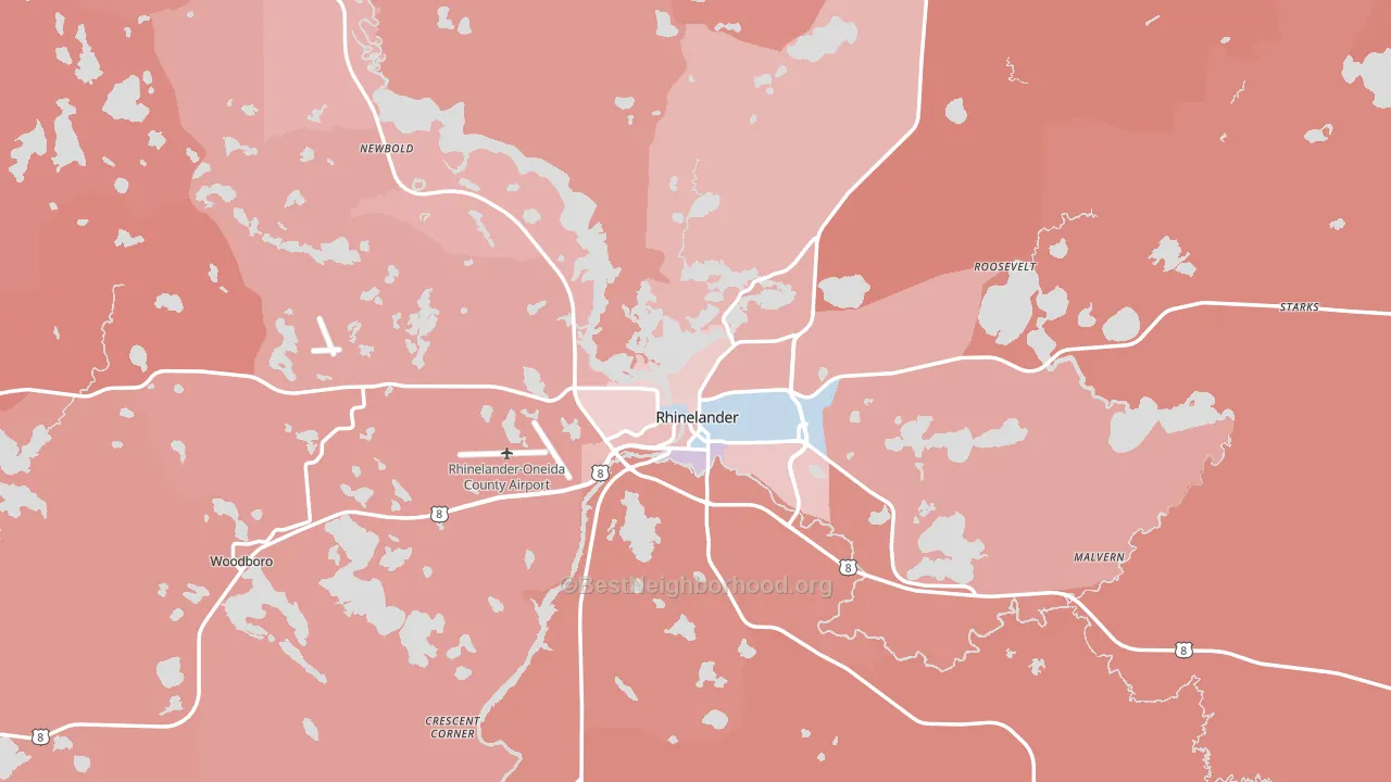 Rhinelander, WI block-group political-lean map