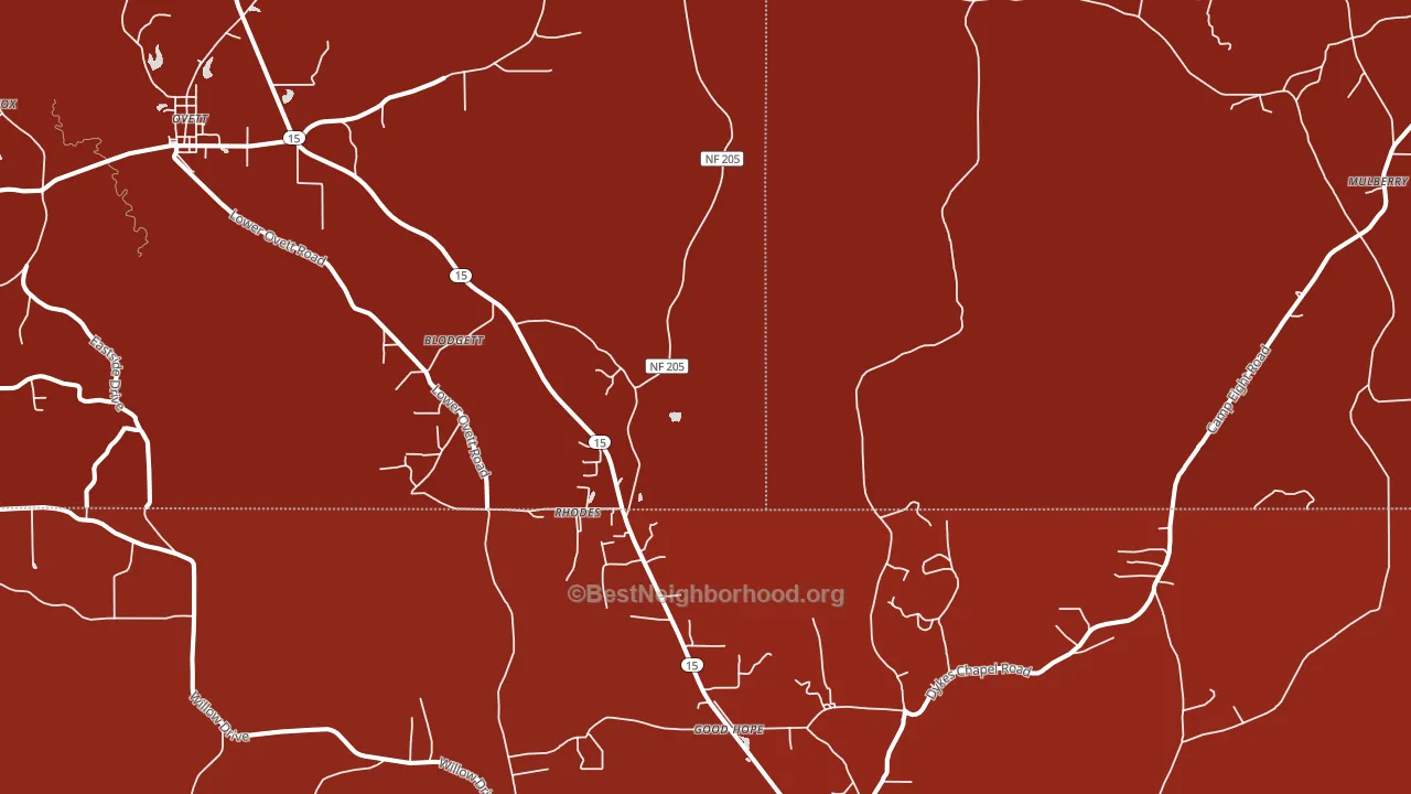 Rhodes, MS block-group political-lean map