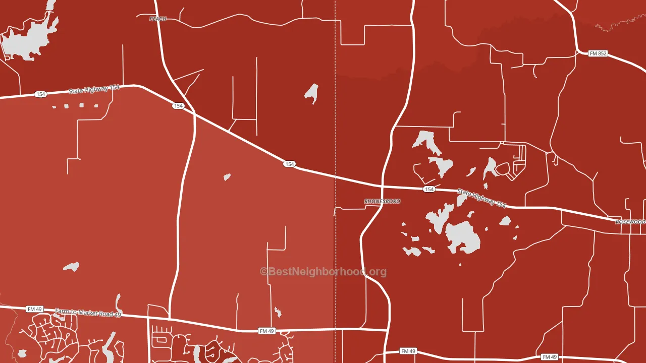 Rhonesboro, TX block-group political-lean map