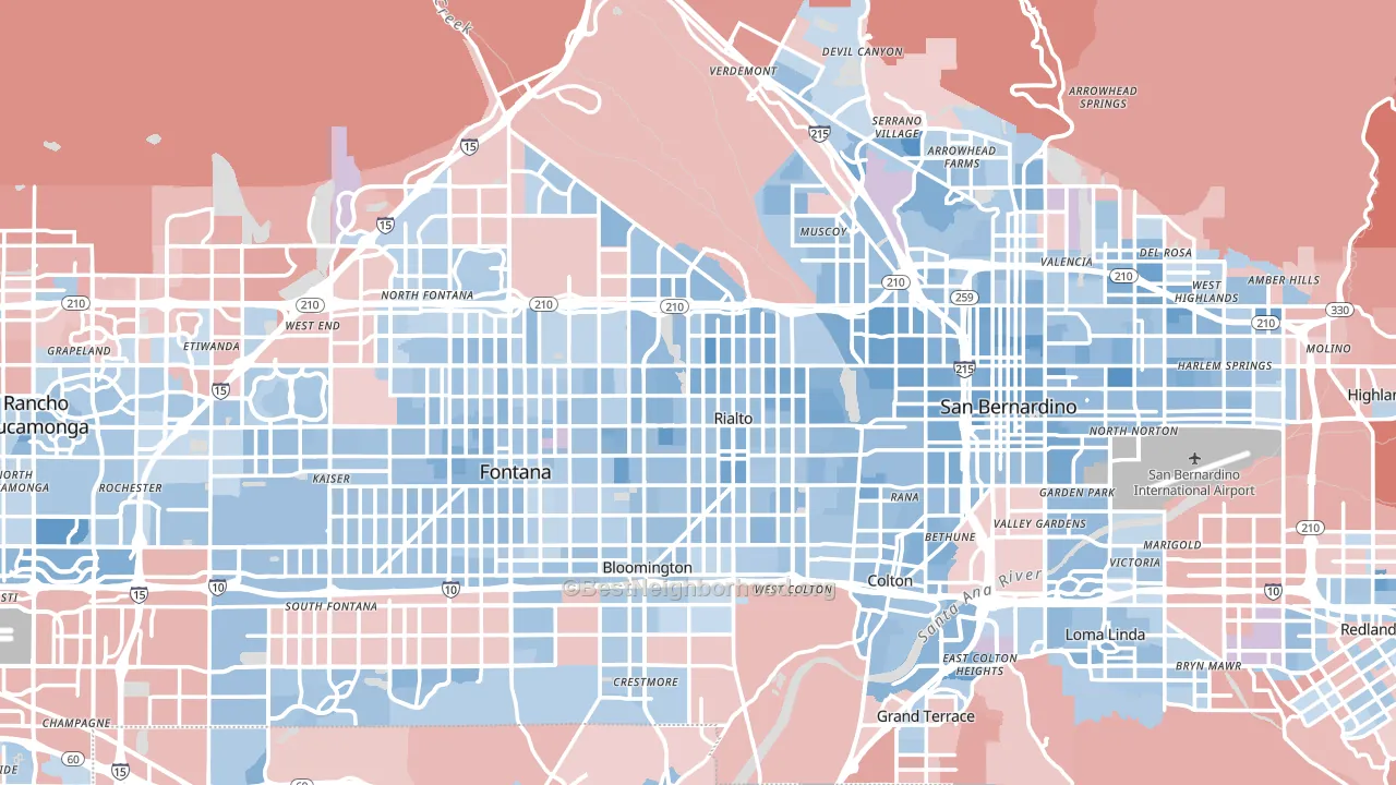 Rialto, CA block-group political-lean map
