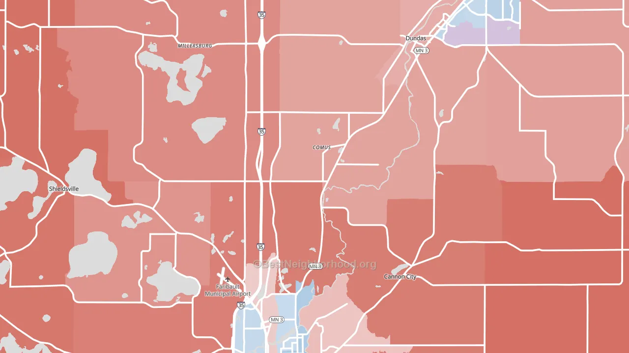 Rice County, MN block-group political-lean map