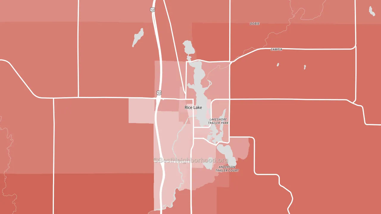 Rice Lake, WI block-group political-lean map
