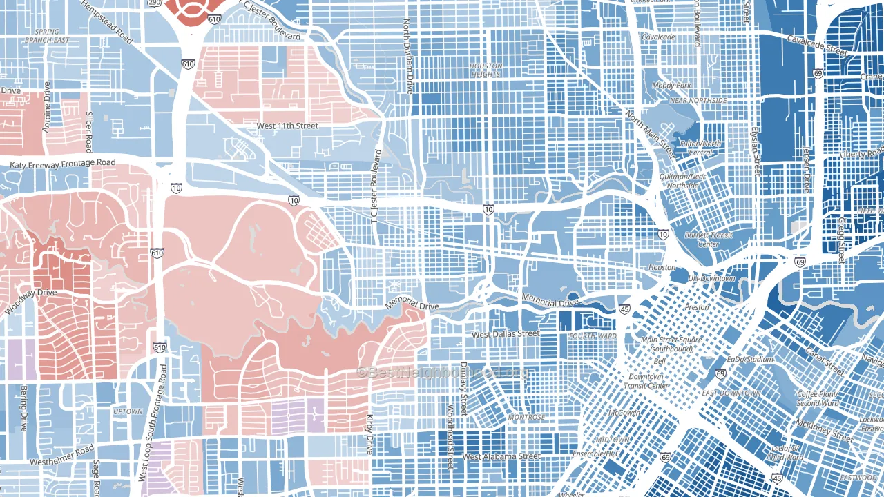 Rice Military, Houston, TX block-group political-lean map