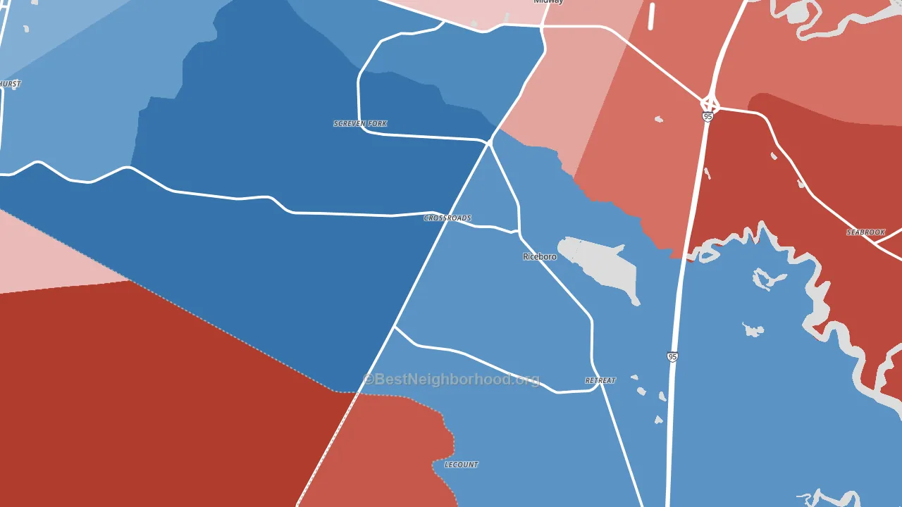 Riceboro, GA block-group political-lean map