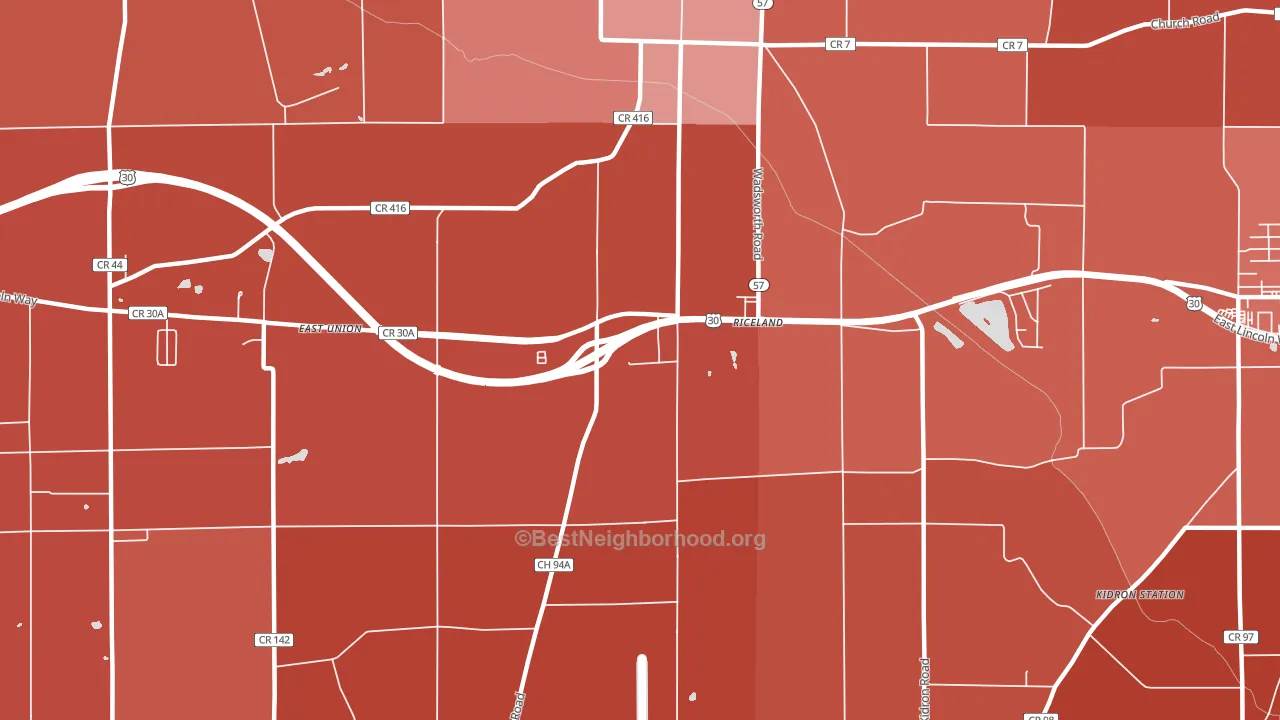 Riceland, OH block-group political-lean map