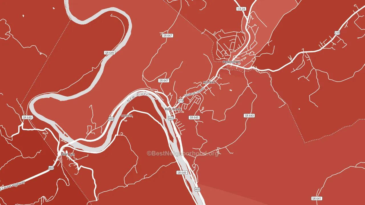 Rich Creek, VA block-group political-lean map