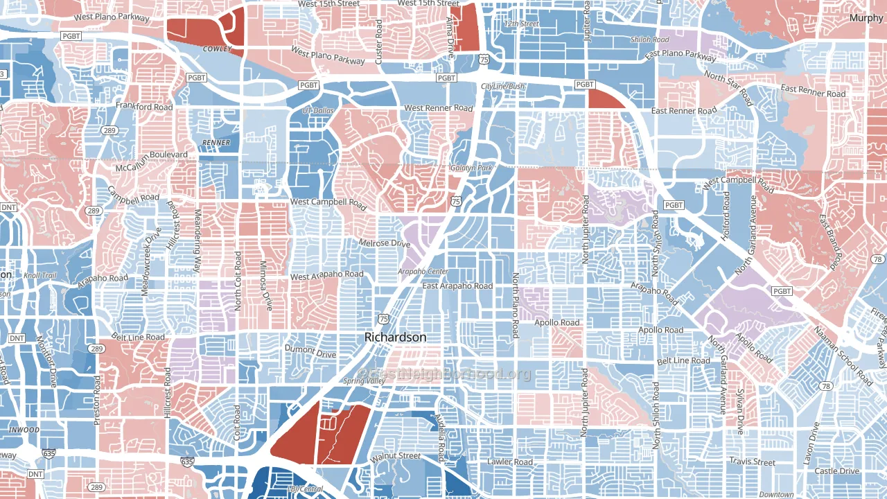 Richardson, TX block-group political-lean map