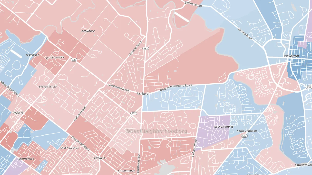 Richboro, PA block-group political-lean map