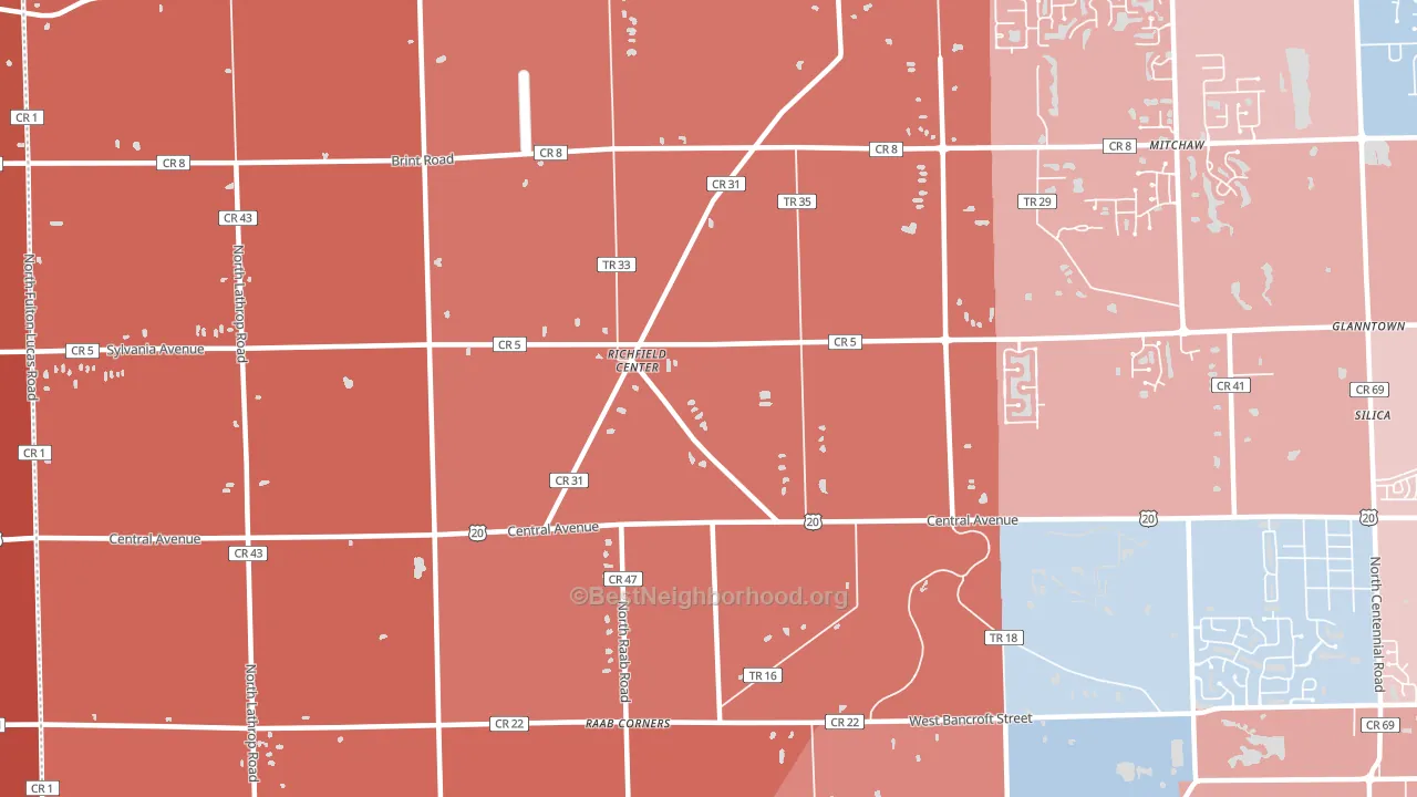 Richfield Center, OH block-group political-lean map