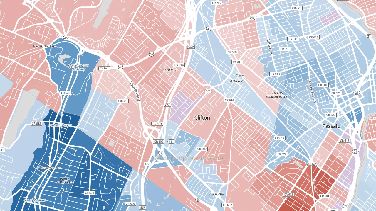 Richfield, Clifton, NJ block-group political-lean map