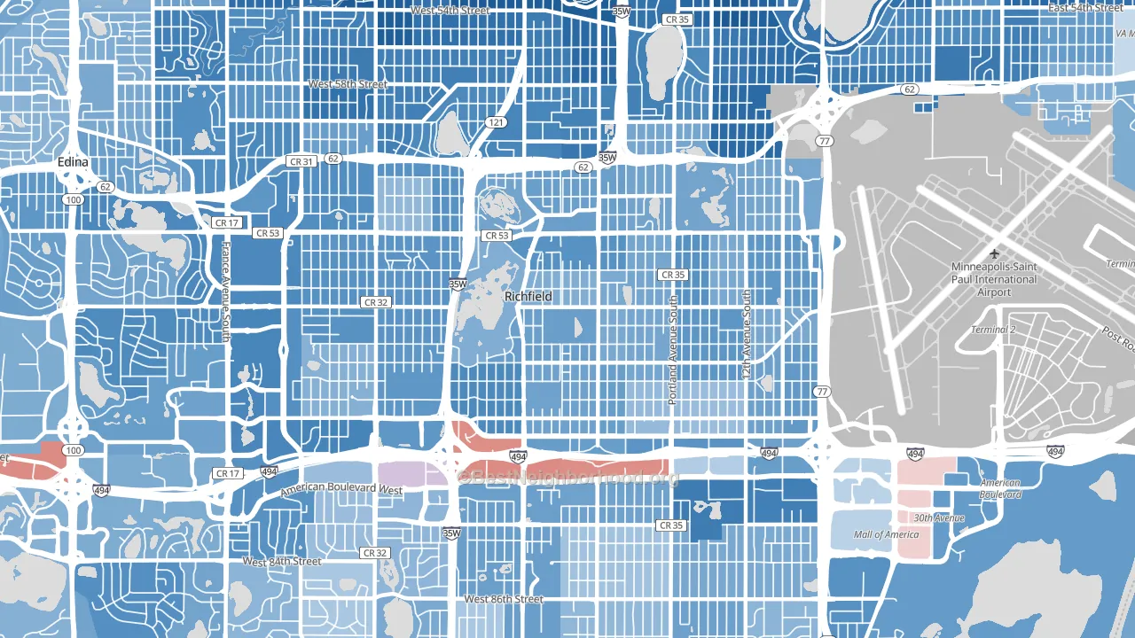 Richfield, MN block-group political-lean map