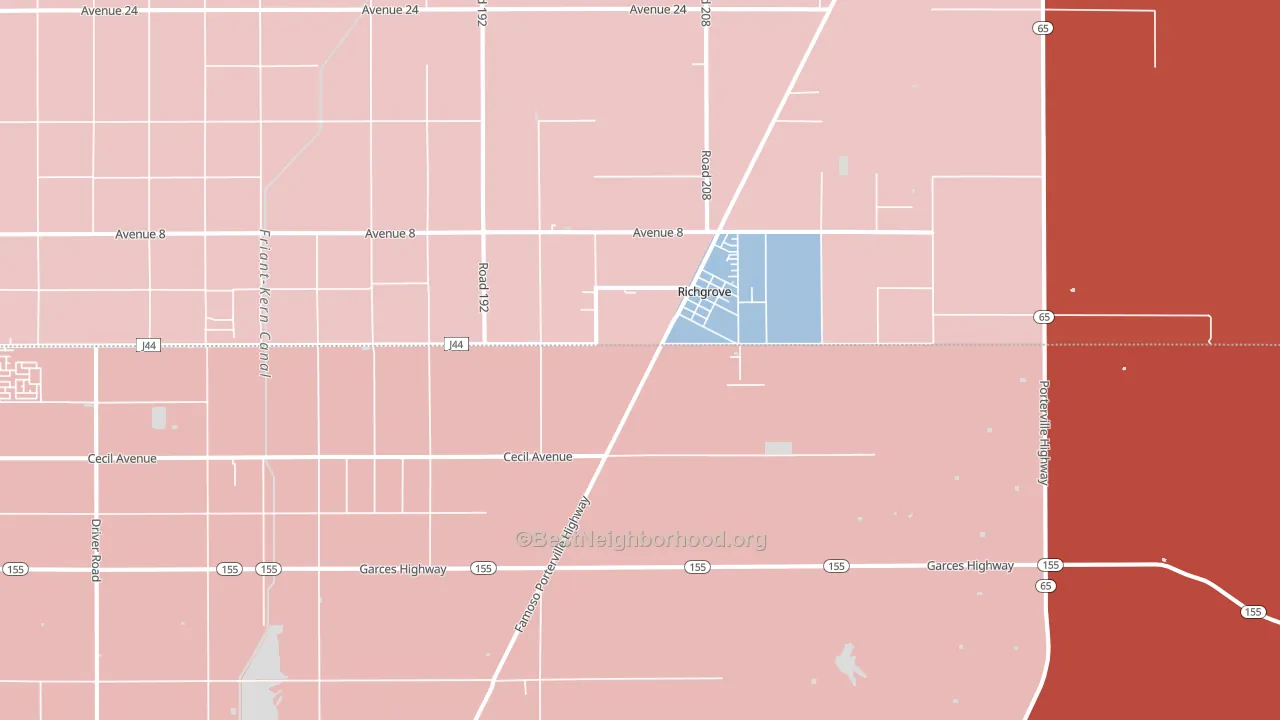 Richgrove, CA block-group political-lean map