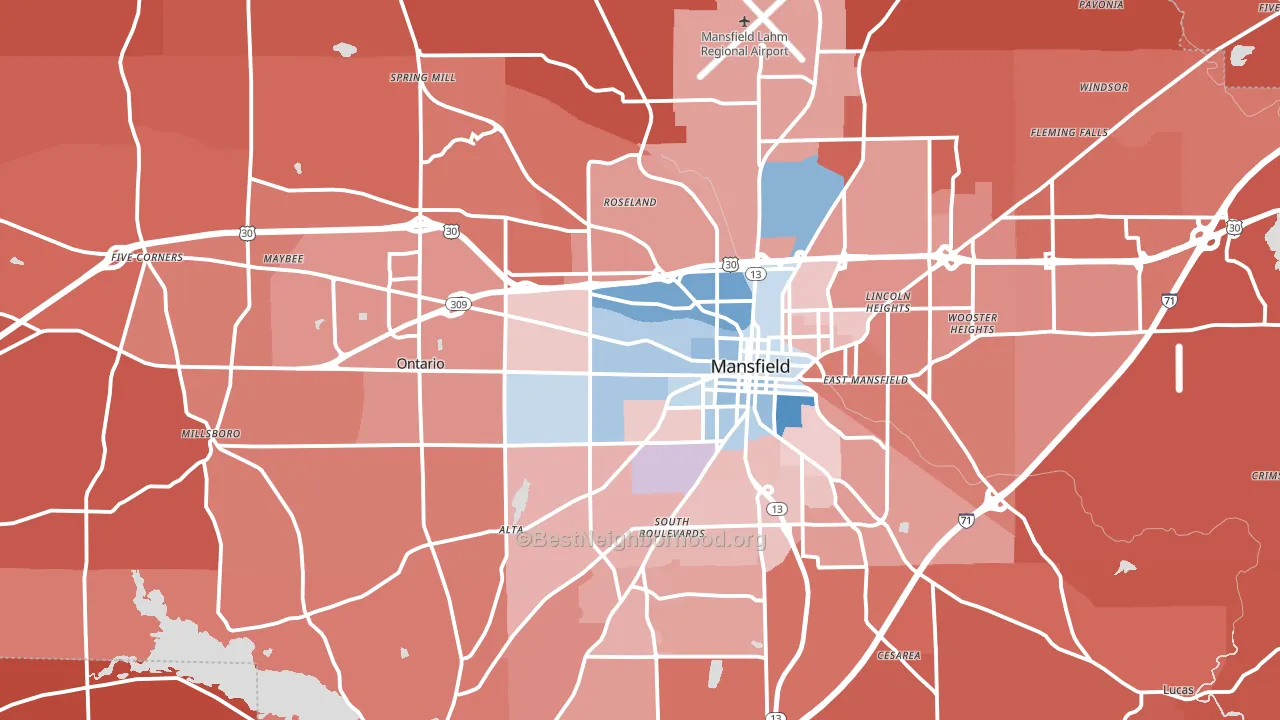 Richland County, OH block-group political-lean map