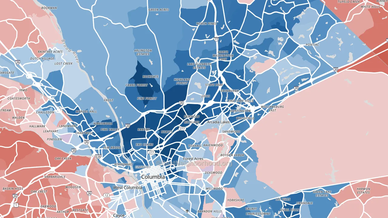 Richland County, SC block-group political-lean map
