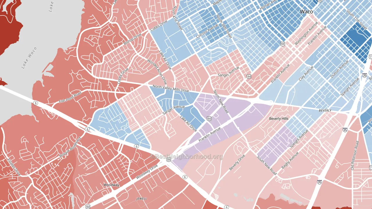 Richland Hills, Waco, TX block-group political-lean map
