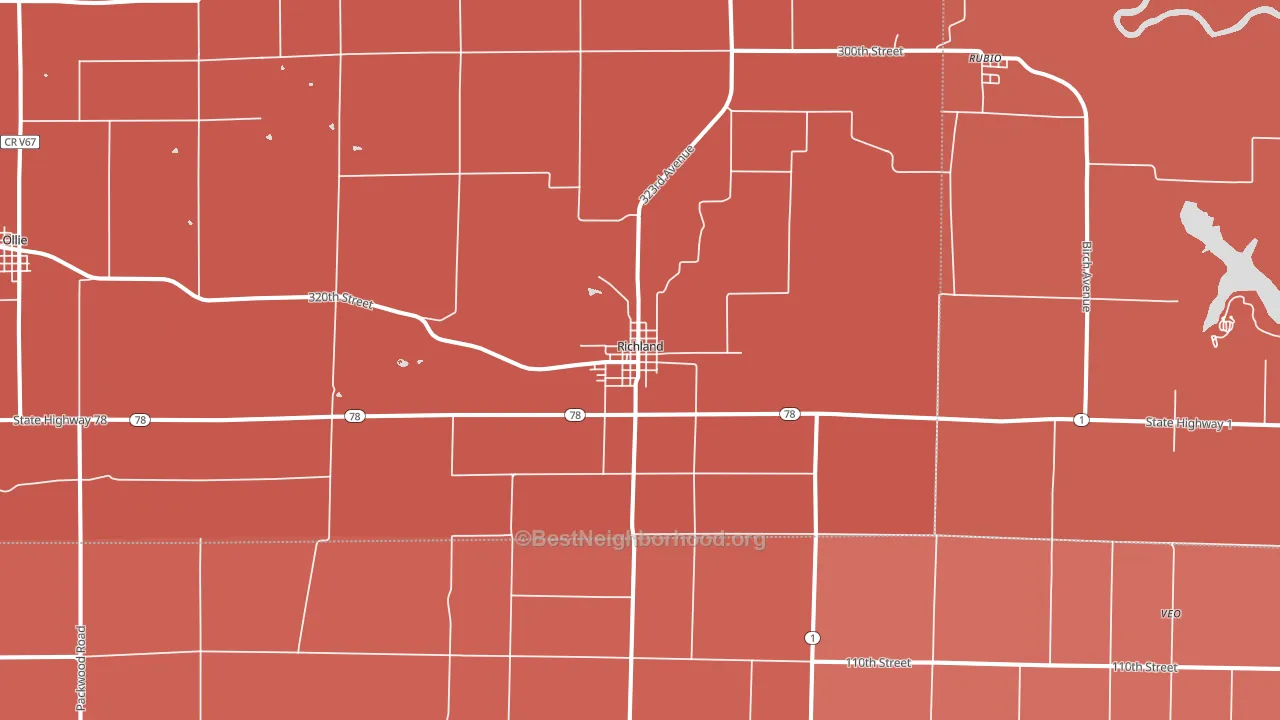 Richland, IA block-group political-lean map