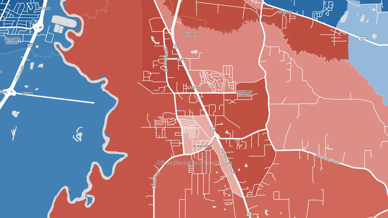 Richland, MS block-group political-lean map