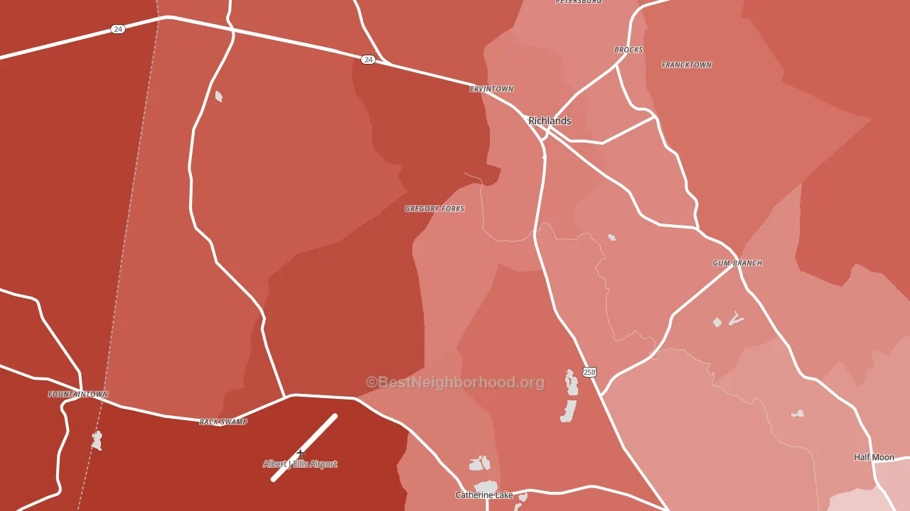 Richlands, NC block-group political-lean map