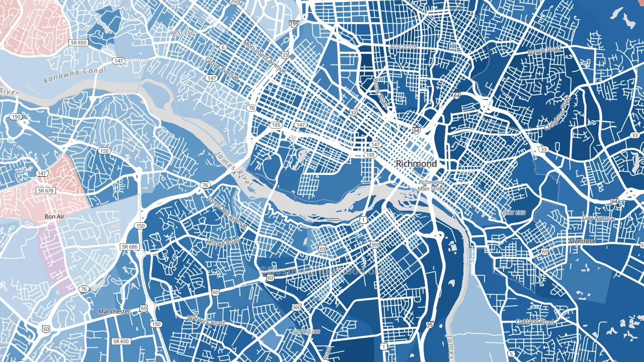 Richmond City, VA block-group political-lean map