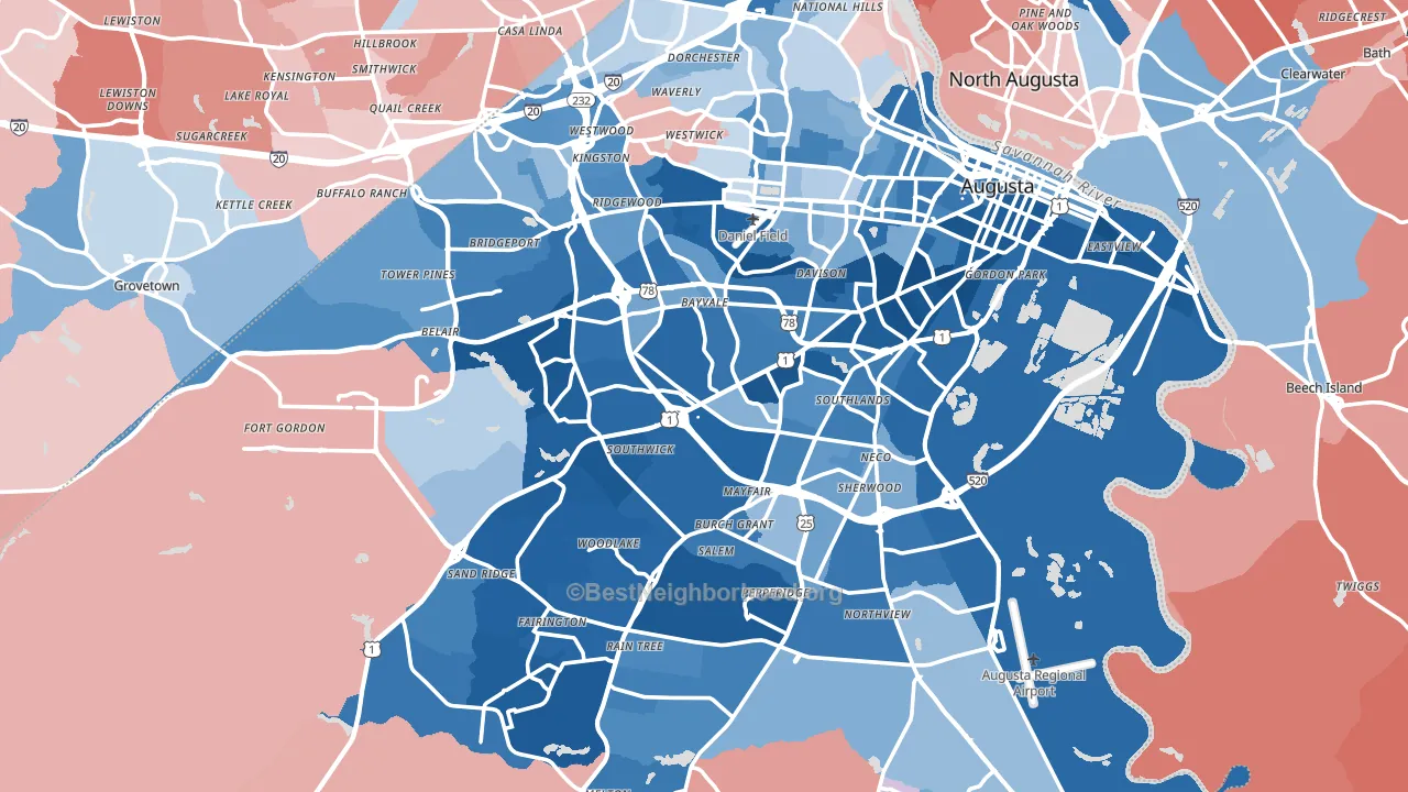 Richmond County, GA block-group political-lean map