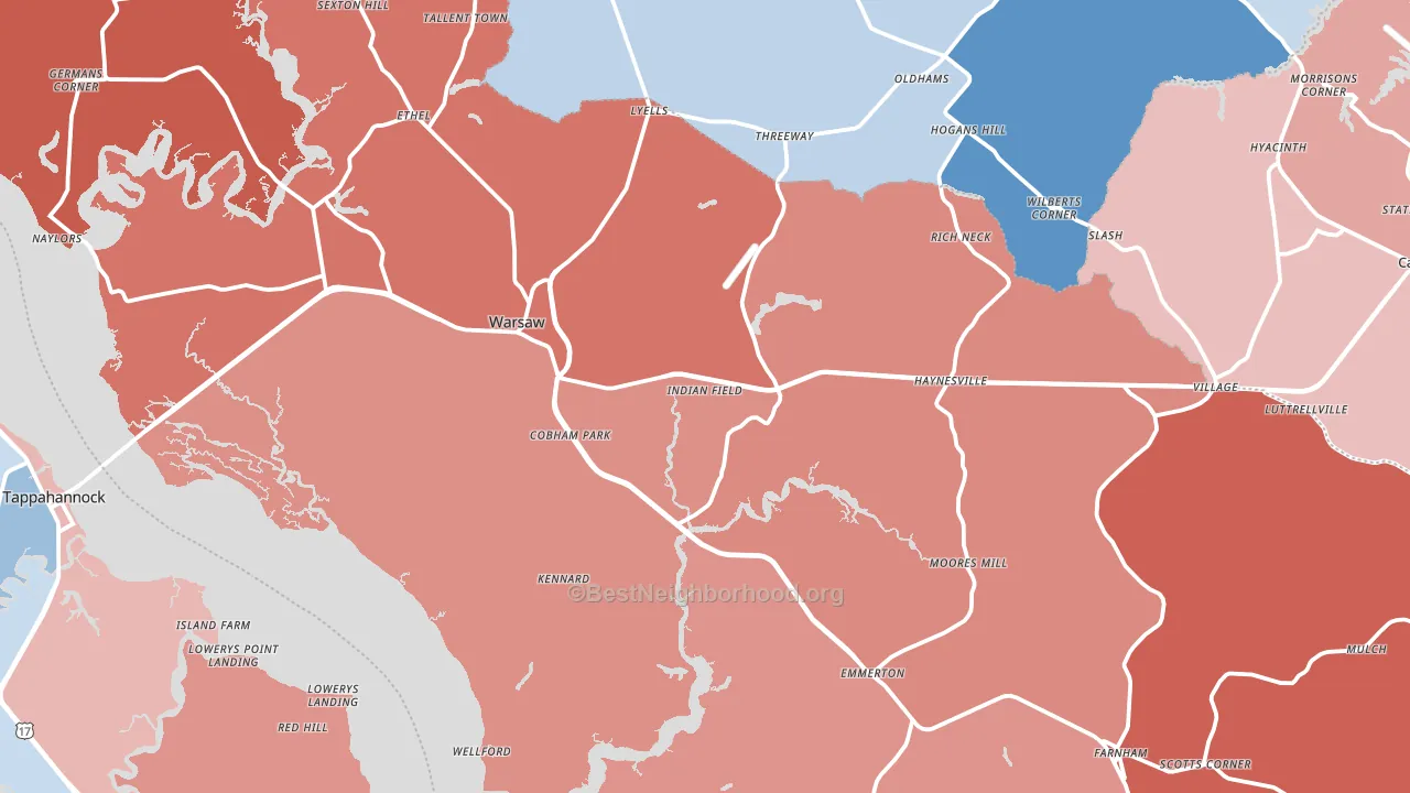 Richmond County, VA block-group political-lean map