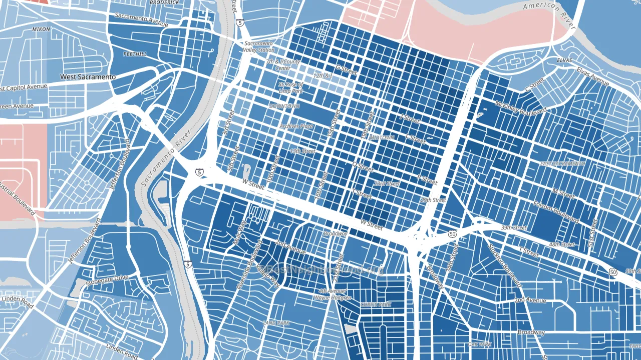 Richmond Grove, Sacramento, CA block-group political-lean map