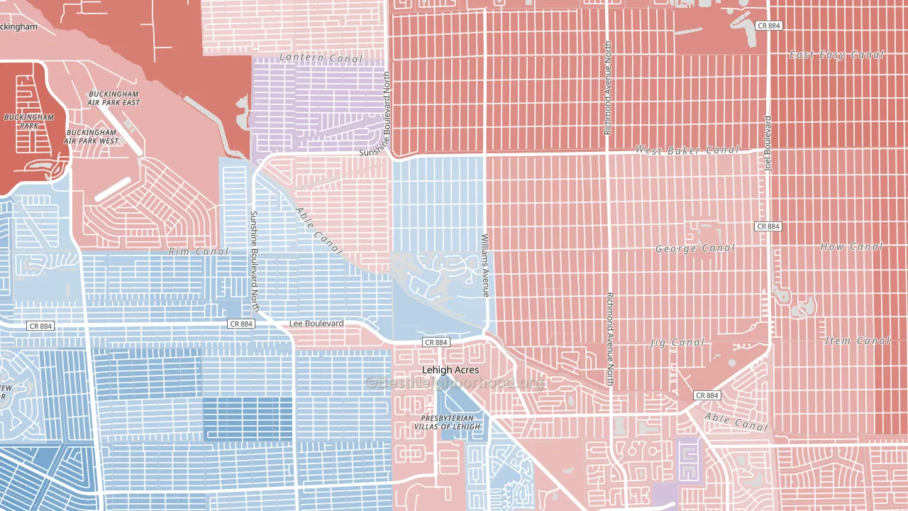 Richmond, Lehigh Acres, FL block-group political-lean map