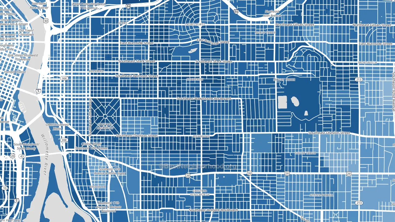 Richmond, Portland, OR block-group political-lean map