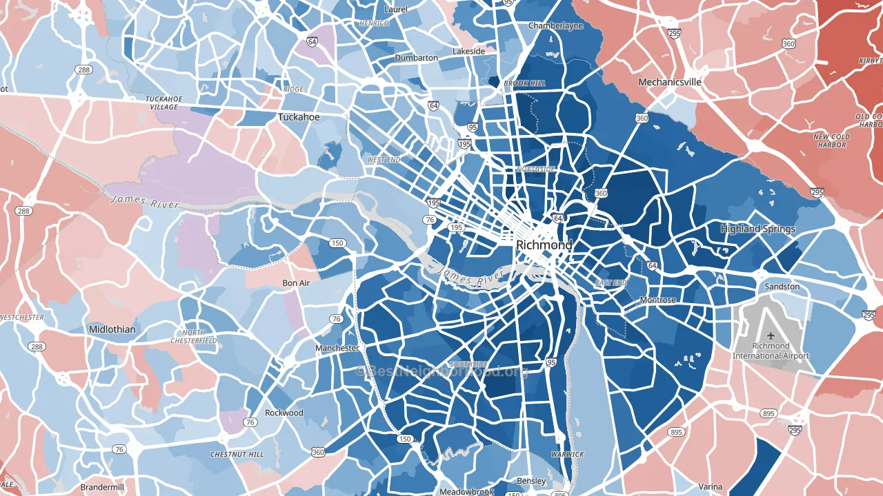 Richmond, VA block-group political-lean map