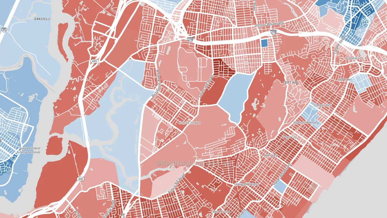 Richmondtown, Staten Island, NY block-group political-lean map