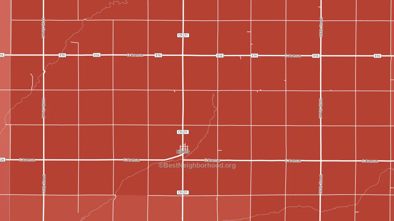 Ricketts, IA block-group political-lean map