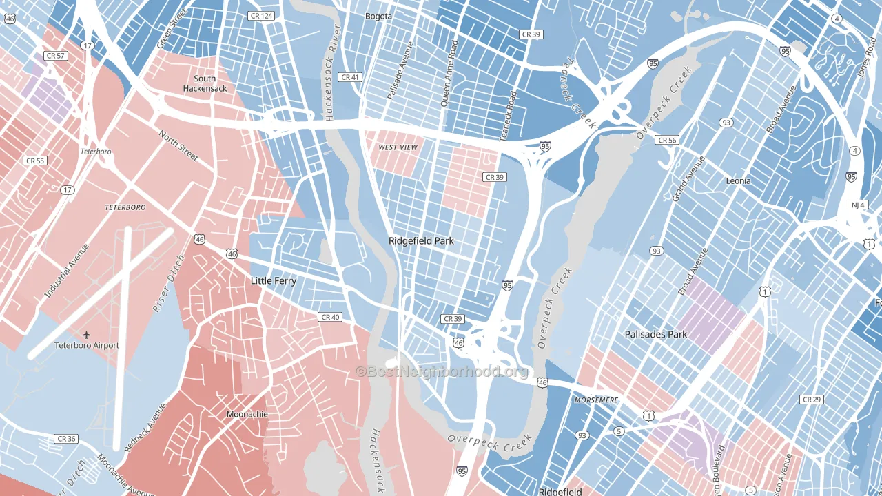 Ridgefield Park, NJ block-group political-lean map