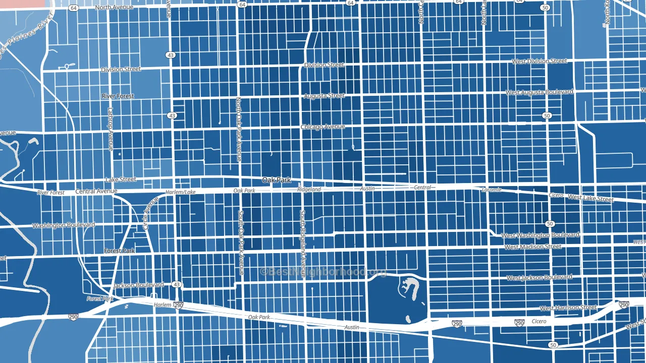 Ridgeland, Oak Park, IL block-group political-lean map