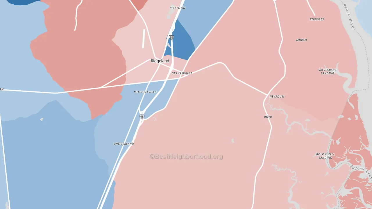 Ridgeland, SC block-group political-lean map