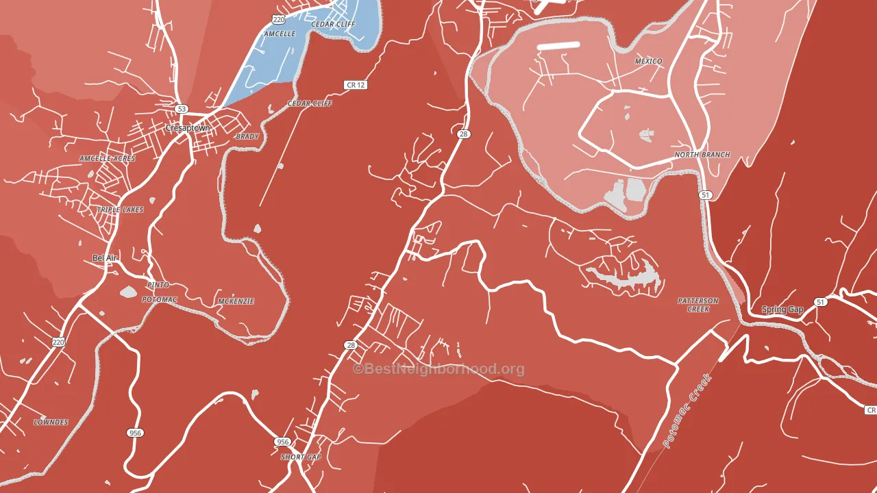 Ridgeley, WV block-group political-lean map