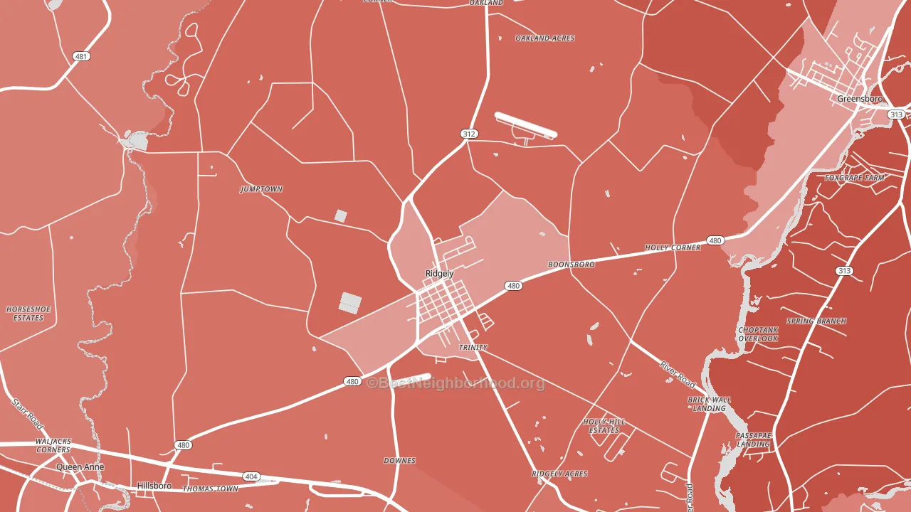 Ridgely, MD block-group political-lean map